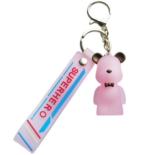 Plüssmackós kulcstartó ÁTLÁTSZÓ rózsaszín medálok BRL51