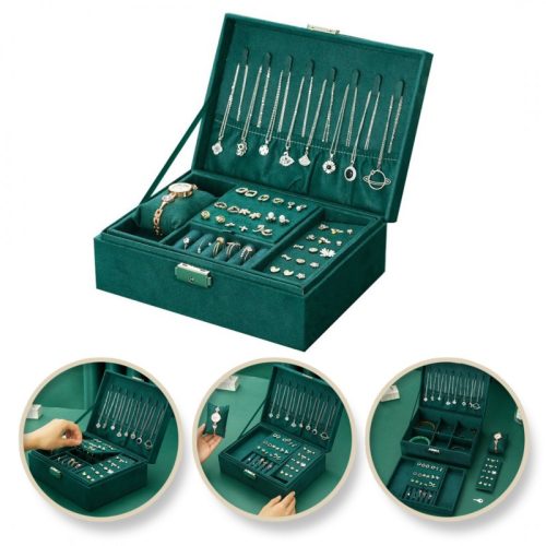 Palackzöld ékszerdoboz, tok, szervező, PD133