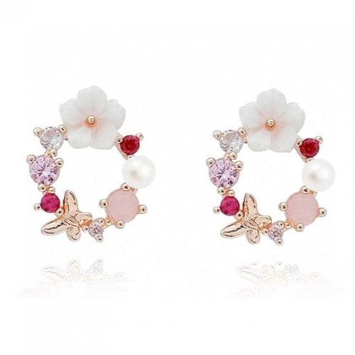 Finom virágkoszorú fülbevalók kristályokkal 1.2x1.4cm K1541