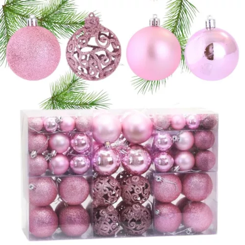 100 db-os rózsaszín gömbdísz szett, karácsonyfadíszek BSN07WZ4