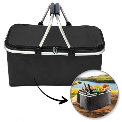 Összecsukható termo bevásárlókosár, piknik, fekete 47x27x23cm KP01CZ