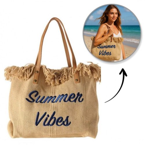 STRANDTÁSKA, nagy és tágas bevásárlótáska BOHO rojtokkal, barna TP11BR