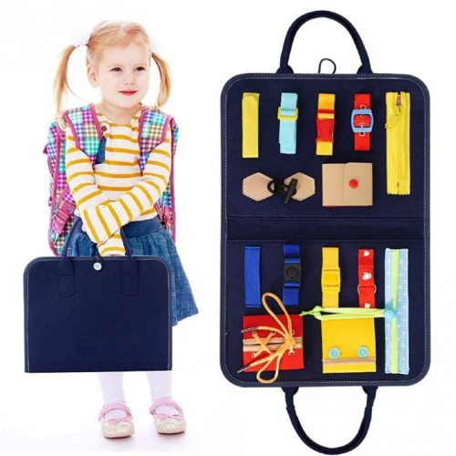 Montessori szenzoros manipulációs tábla bőrönd gyerekeknek ORM05