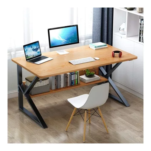 Számítógépasztal, irodai asztal polccal 80 x 40 cm, fekete, barna asztallap STL04BR