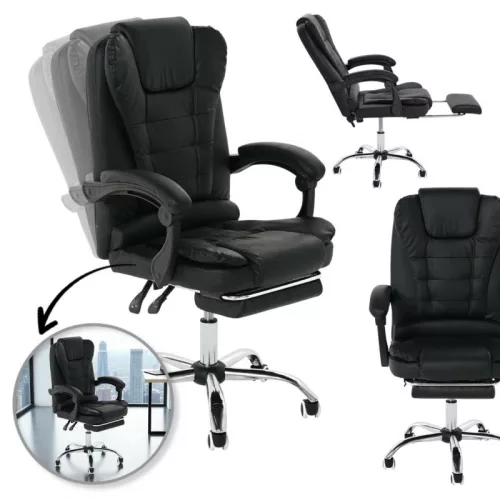 BOSS forgószék lábtartóval - fekete eco BŐR KO22CZ
