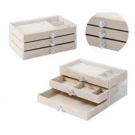   Ékszerdoboz, átlátszó bársony krémszínű Gyémántok komód, 3 fiókkal PD152K