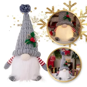 Elemmel működő karácsonyi törpe, 26 cm, szürke, KSN76