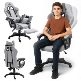  DIÁK forgó gamer szék, lábtartóval és masszázspárnával, szürke KO23SZ