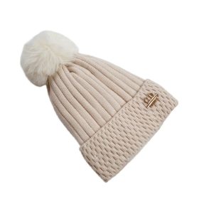   Kötött téli sapka pomponnal és folttal, krémszínű CZ33WZ1