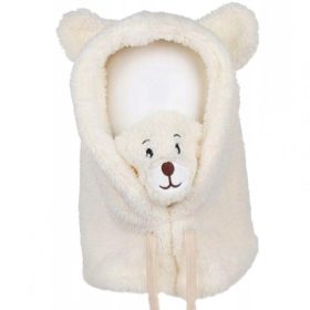   Plüss téli sapka mackó fülekkel + sál, 2 az 1-ben - krémszínű CZ34WZ2