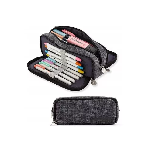 Penar multifunctional ECARLA, poliester, 3 compartimente, gri, 23 x 8.5 x 6 cm