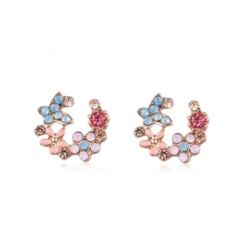 Strasszokkal és virágokkal díszített bedugós fülbevalók, szín K1674