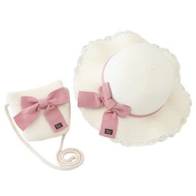 Lányka táska és sapka szett 52 cm, szalma masni CZ43