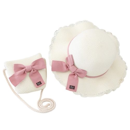 Lányka táska és sapka szett 52 cm, szalma masni CZ43