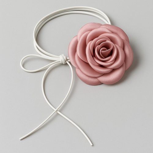 XL méretű, dekoratív virágos nyaklánc, rózsa mintás, elegáns púder színű N761R