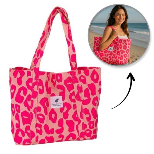 Nagy szövettáska 58x44x10cm rózsaszín párduc TP16