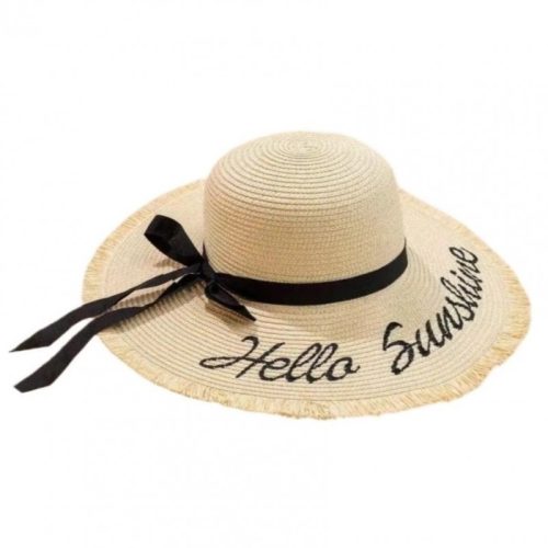 Stílusos női szalmakalap HELLO SUNSHINE masnival CZ47