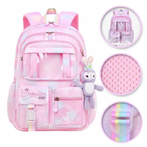 Ghiozdan școlar universal RAINBOW sweet cu buzunare și mascota PL159R