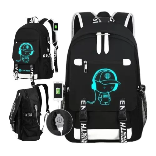 Rucsac universal pentru sporturi școlare cu grafică fosforescentă USB PL157