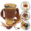Színes üveg bögre kávéhoz vagy teához, szívószállal és kupakkal 450 ML CUP09BR