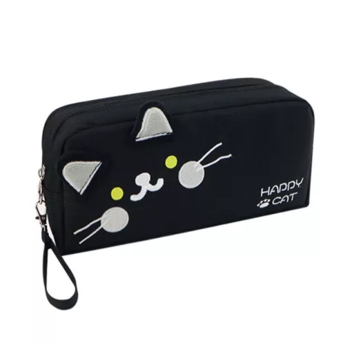Piornik ECARLA, model Happy Cat, 2 compartimente, negru