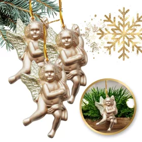   Függő arany angyalkák, gömbdíszek 3 db-os szett, karácsony WOZ02