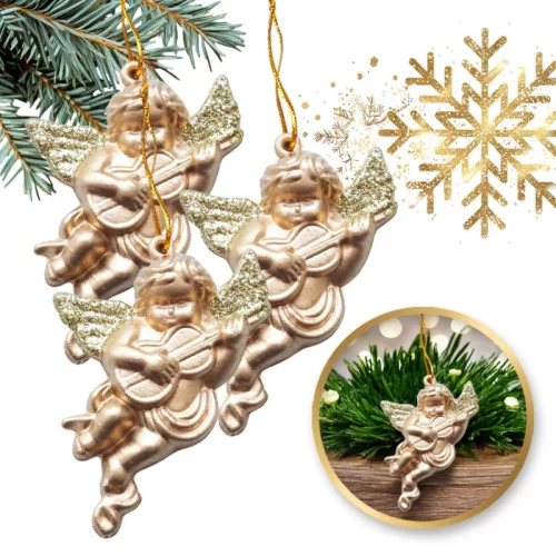 Függő arany angyalkák, gömbdíszek 3 db-os készlet, karácsony WOZ03