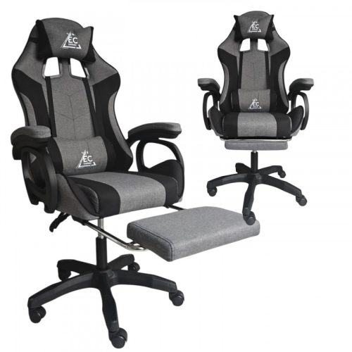 STRIKE forgó gamer szék lábtartóval és masszázspárnával, szürke KO40SZ