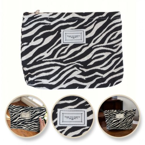 Egyrekeszes zebra kozmetikai táska, fekete-fehér, 25 x 5 x 18 cm, KS116