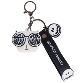   CSODÁLATOS NAP Macska szemüveges kulcstartó fehér 5.2 x 4.5 cm BRL331B