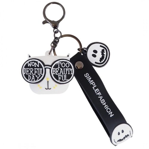 CSODÁLATOS NAP Macska szemüveges kulcstartó fehér 5.2 x 4.5 cm BRL331B