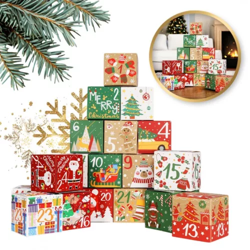 Adventi naptár saját kezűleg 24 színes, kinyitható dobozzal, gyönyörű mintával KSN101
