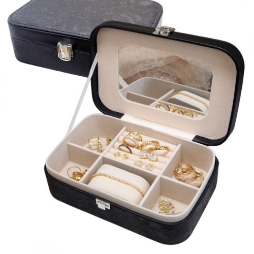 Ékszerdoboz, tok, szervező, fekete csipkés doboz PD157CZ