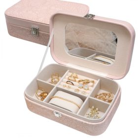   Ékszerdoboz, tok, szervező, rózsaszín csipkés doboz PD157R