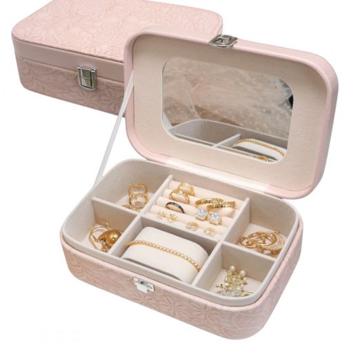 Ékszerdoboz, tok, szervező, rózsaszín csipkés doboz PD157R