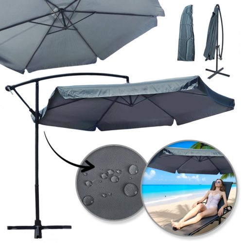 Kerti napernyő karral és fodros szárral, grafit színű, nagy, 3,5 m. OGP04