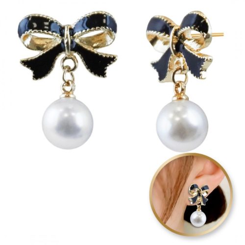 Függő fülbevalók, szemet gyönyörködtető gyöngygömbök masnikkal, K1690