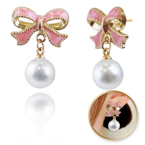 Függő fülbevalók, szemet gyönyörködtető gyöngygolyók masnikkal, K1691