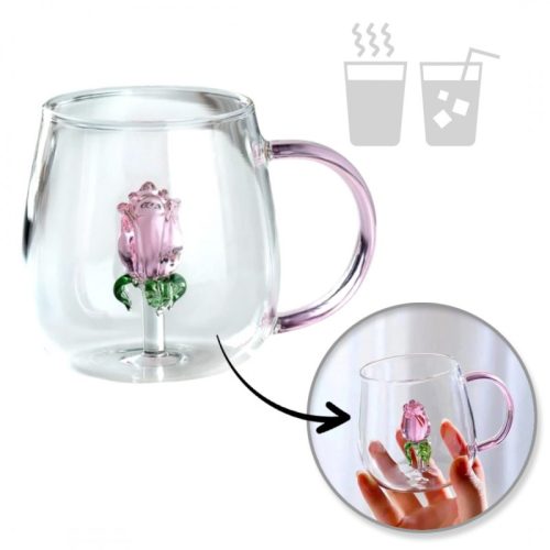 Pohár üvegtulipánnal belül, rózsaszín füllel, 400ml - SZK129