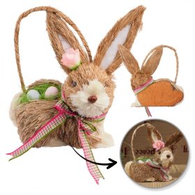 Kosár, Szalma húsvéti nyuszi kosár, 11x14x20cm ROS16