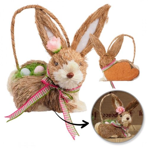 Kosár, Szalma húsvéti nyuszi kosár, 11x14x20cm ROS16