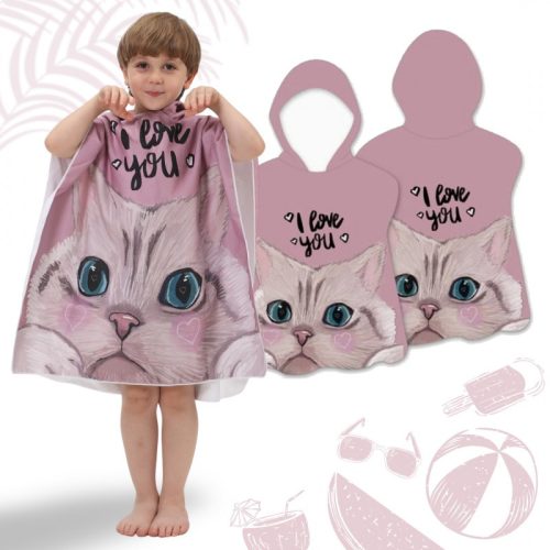 STRANDTÖRÖLKÖZŐ Gyerek köpeny SZERETLEK cica 60 x 60cm PEL02WZ2