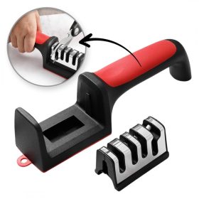   Konyhai kések és ollók késélező, háromfázisú fenőkő, fekete és piros KU01