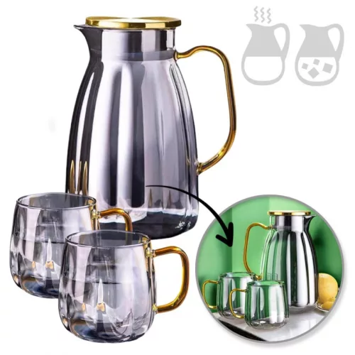 Készlet - 1600 ml-es hullámos falú kancsó tetővel + 2 db 350 ml-es pohár - DZ07