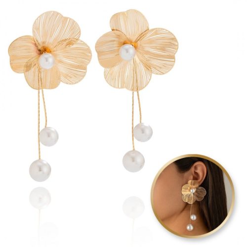 Nagy elegáns függő fülbevaló Virágok gyöngyökkel 4,6 x 10,6 cm K1696