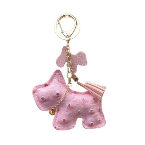 Bőr kulcstartó KUTYA rózsaszín, rojtos BRL355