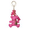 Fukszia színű, rojtos bőr kulcstartó, mackó mintával, BRL357