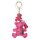 Fukszia színű, rojtos bőr kulcstartó, mackó mintával, BRL357