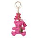 Fukszia színű, rojtos bőr kulcstartó, mackó mintával, BRL357
