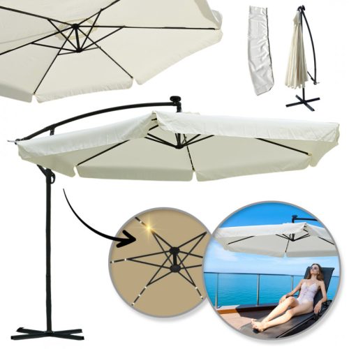 Kerti napernyő SOLAR LED világítással, karral és fodros, krémszínű 3,5 m. OGP11K